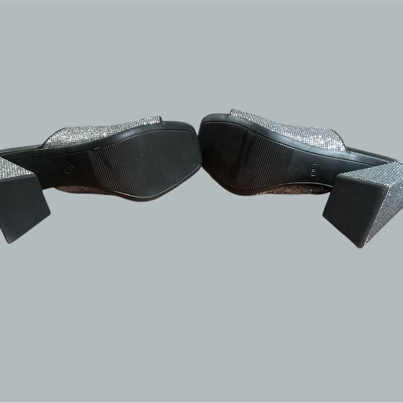 NWOT SILVER GLITTER SLIDE WITH 3.5” BLOCK HEEL BY a.new day - Picture 2 of 3